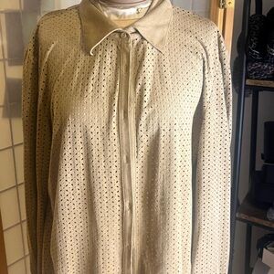 Vintage Tan Perforated Button-Up Shirt